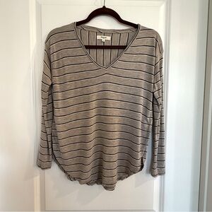 Madewell Anthem Taupe with Brown and Cream Striped V-Neck Knit Tee